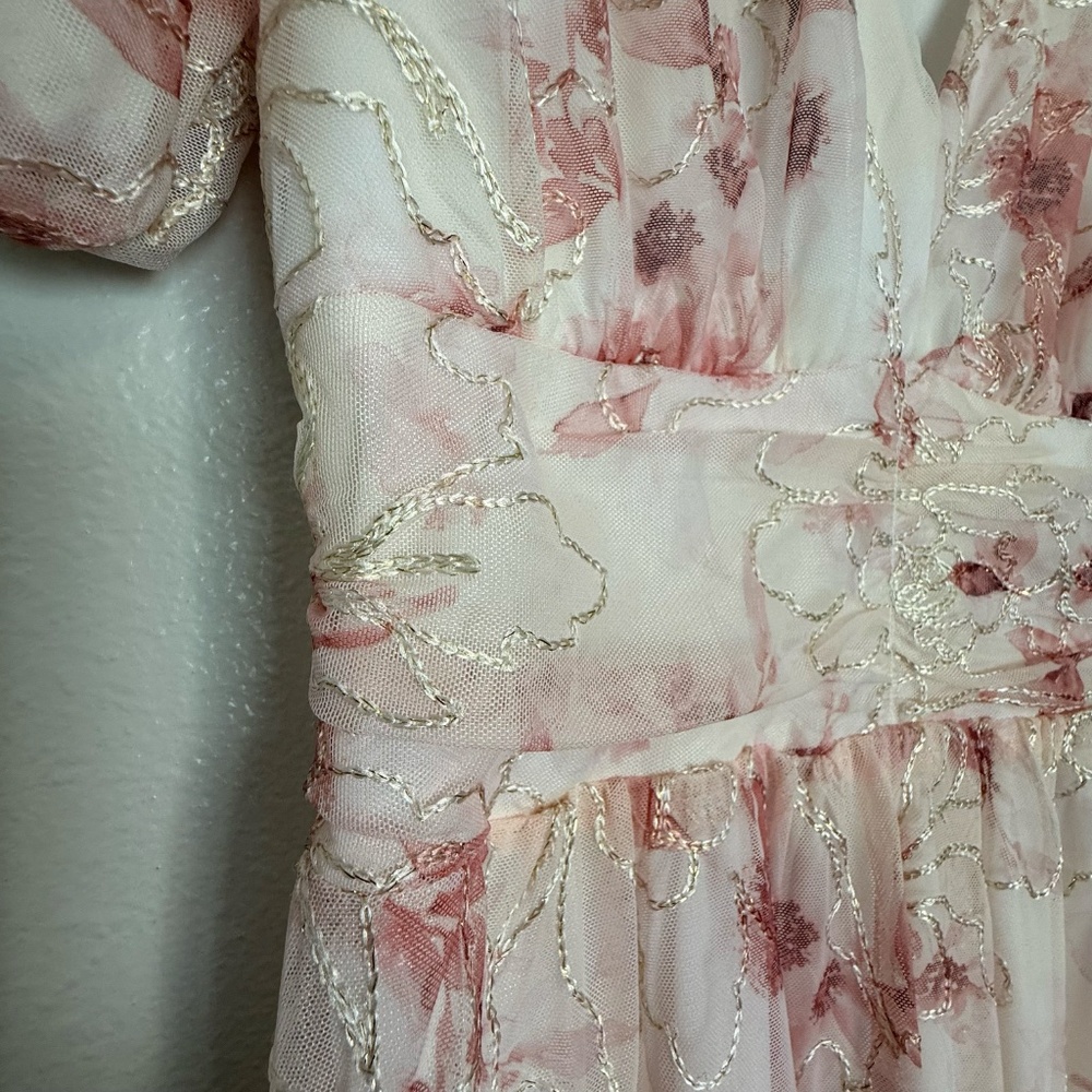 Baltic Born - Ardley Pink Floral Embroidered Puff Sleeve Maxi Dress - Small - Picture 7 of 16